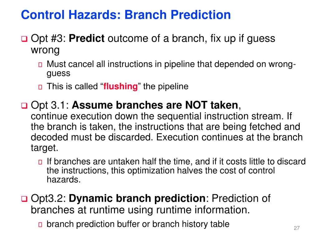 control hazards branch prediction