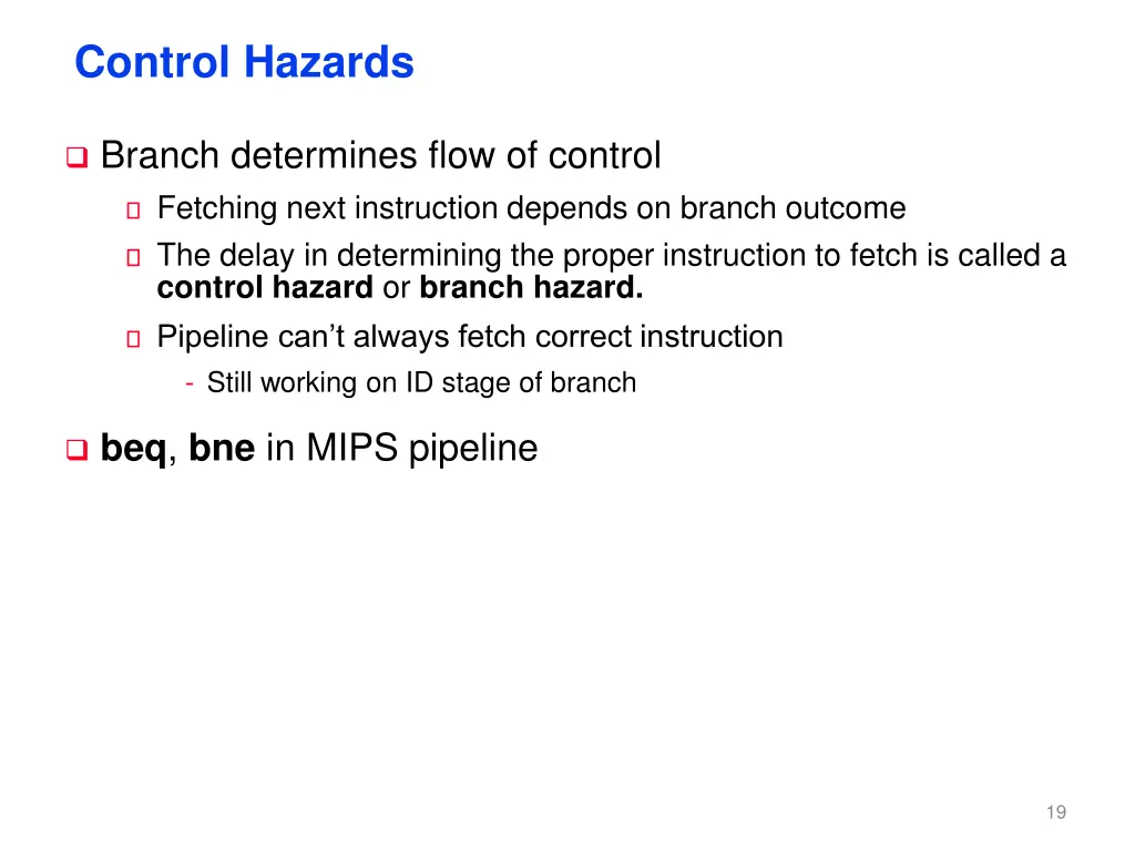 control hazards