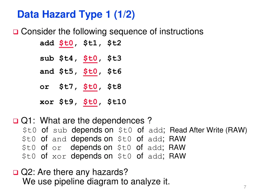 data hazard type 1 1 2