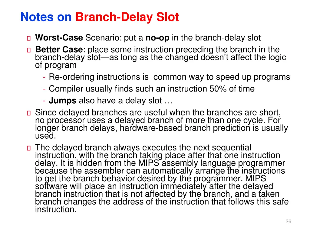 notes on branch delay slot