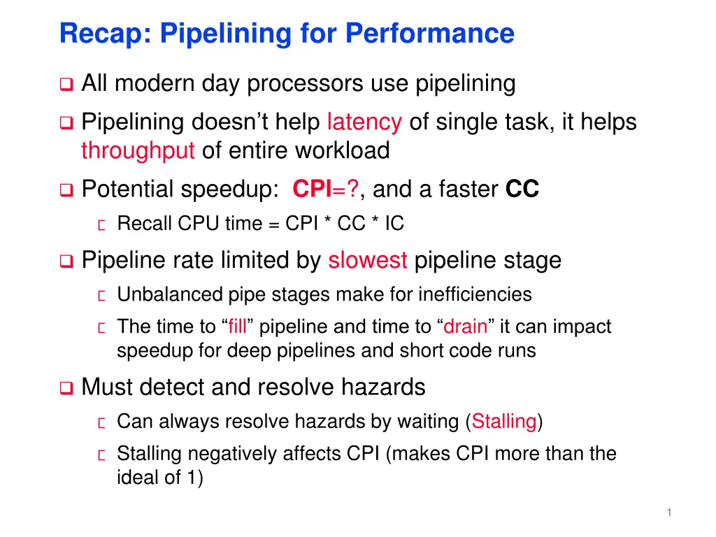 recap pipelining for performance