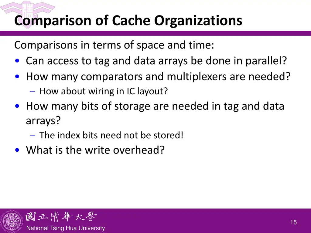 comparison of cache organizations