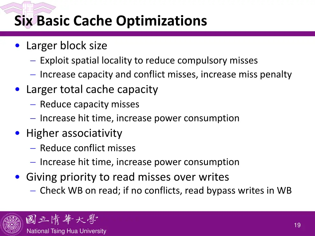 six basic cache optimizations