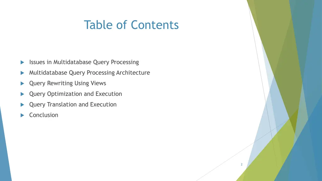 table of contents