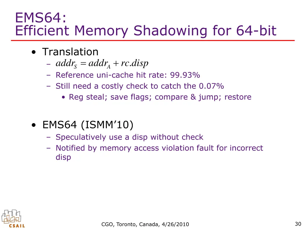 ems64 efficient memory shadowing for 64 bit