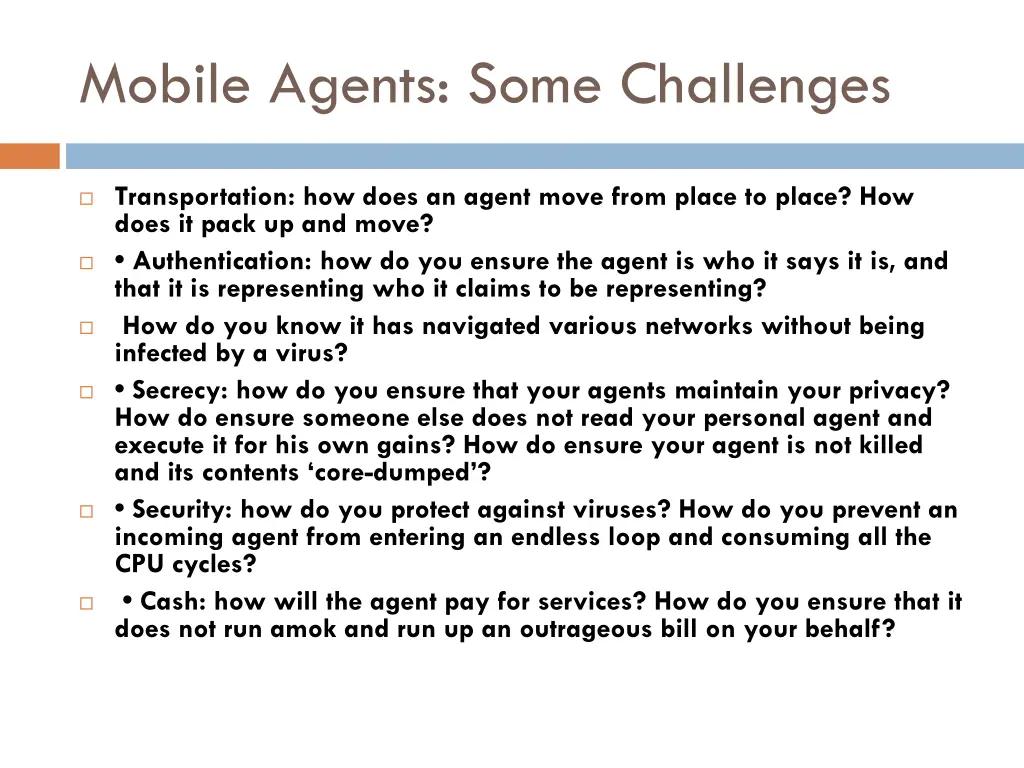 mobile agents some challenges