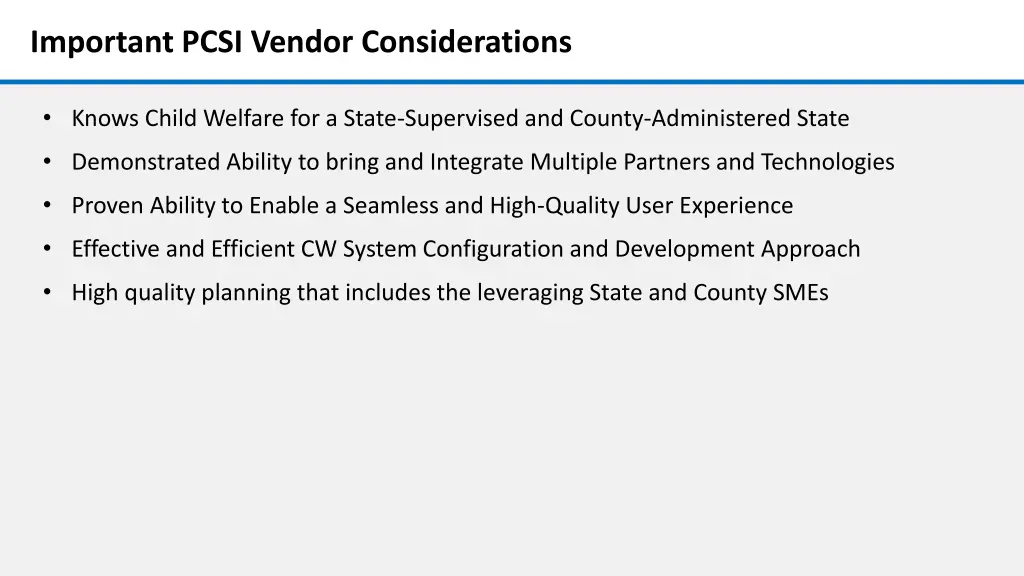 important pcsi vendor considerations