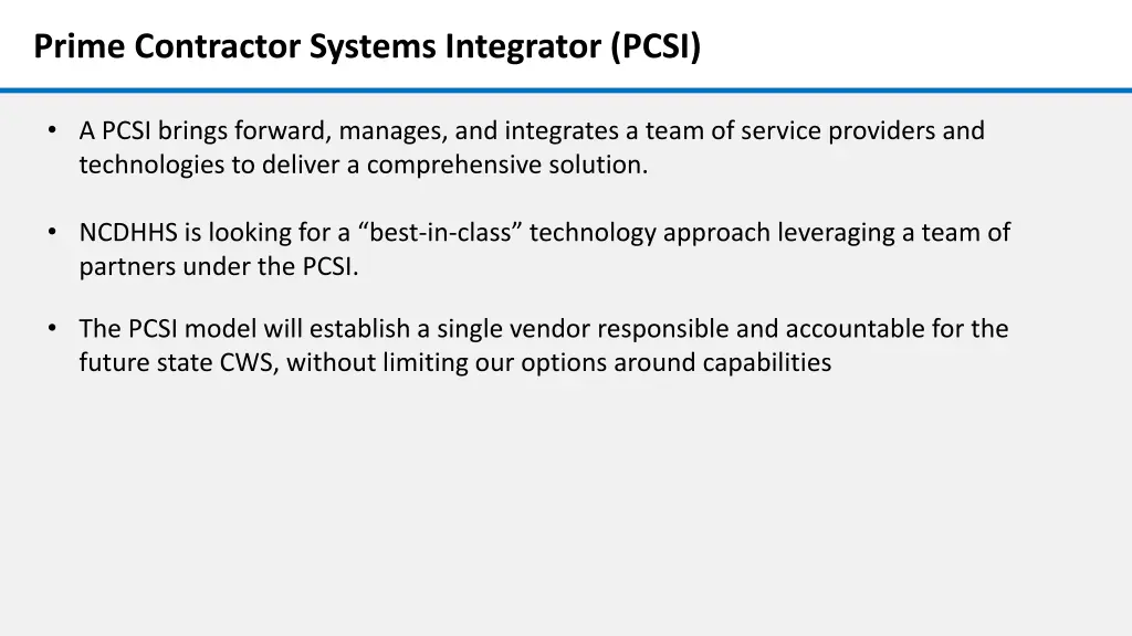 prime contractor systems integrator pcsi