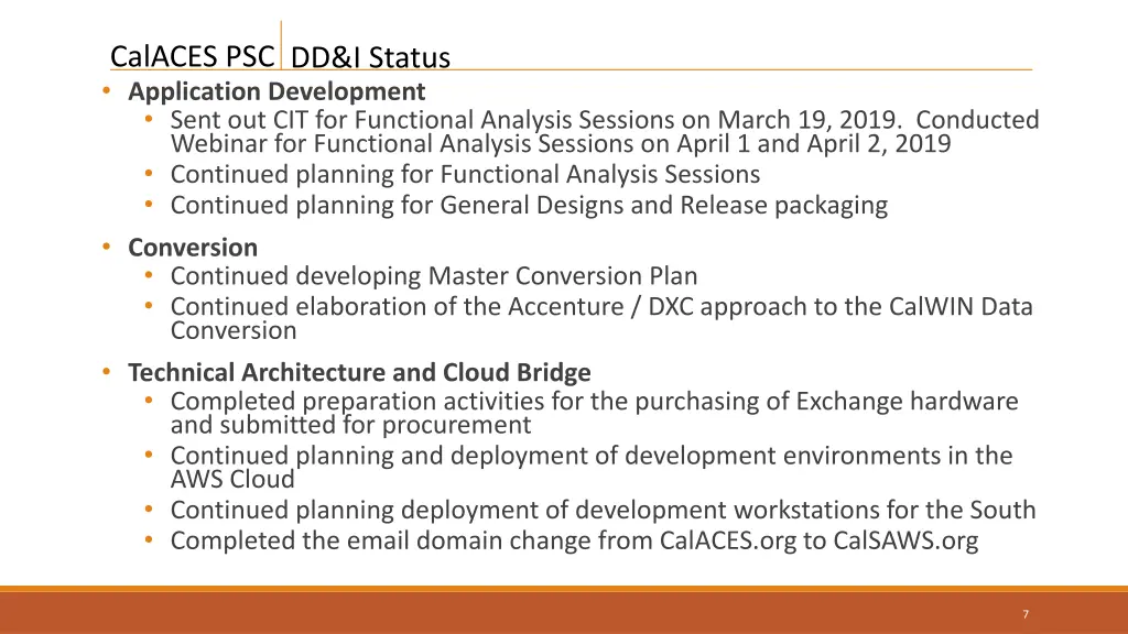 calaces psc application development sent