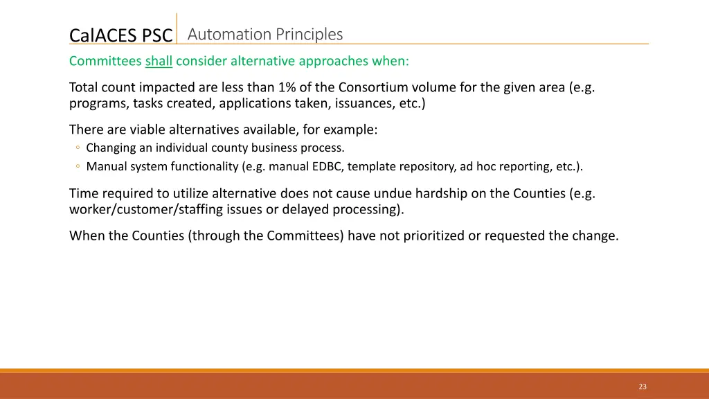 calaces psc automation principles committees