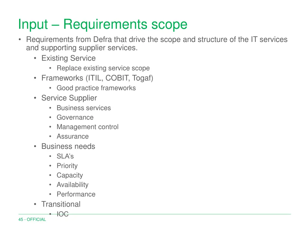 input requirements scope requirements from defra