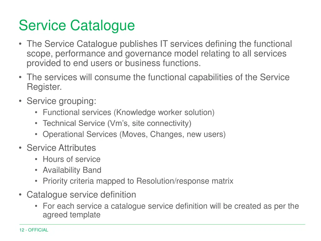 service catalogue