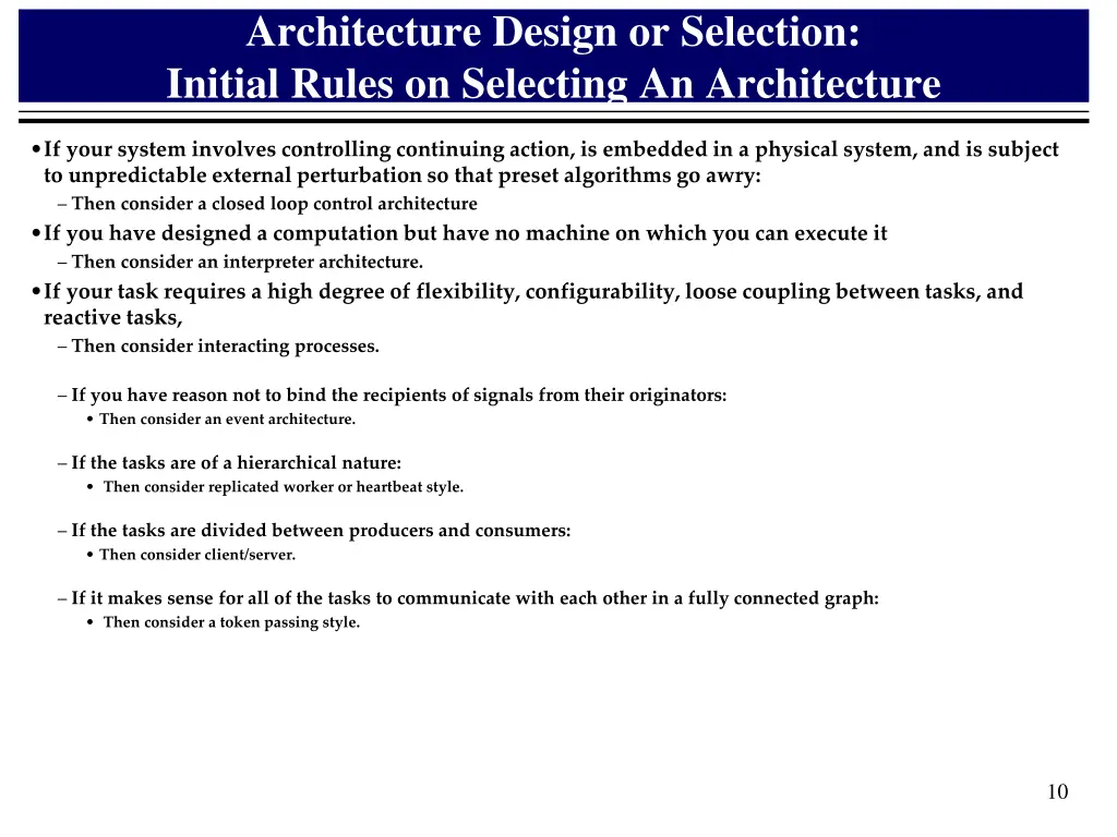architecture design or selection initial rules 1