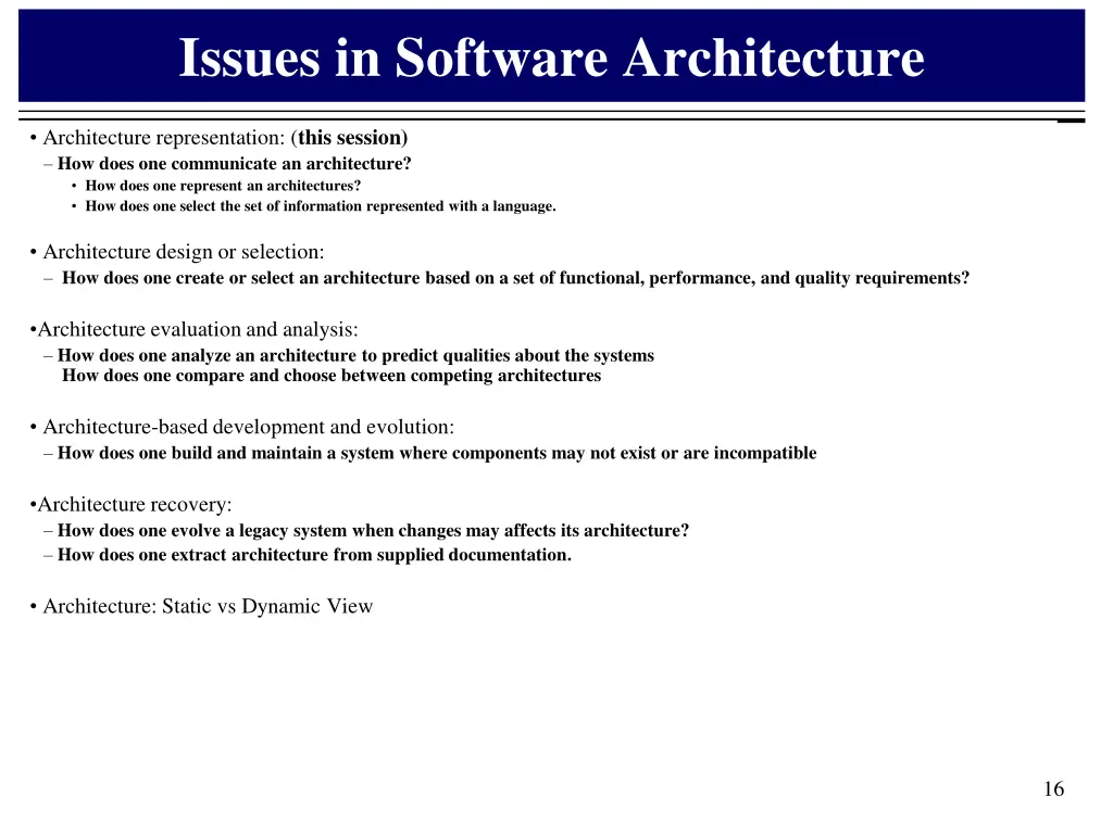 issues in software architecture