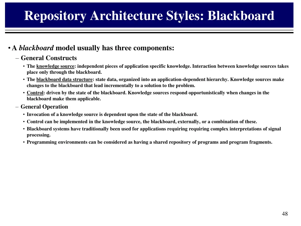 repository architecture styles blackboard