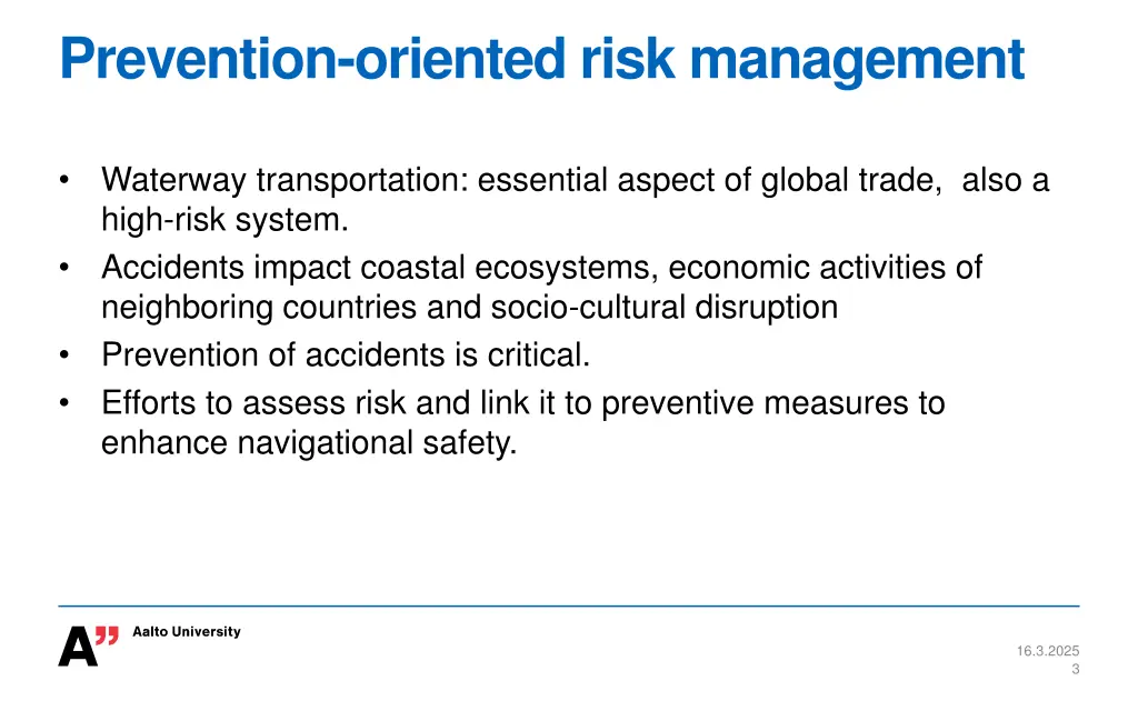 prevention oriented risk management