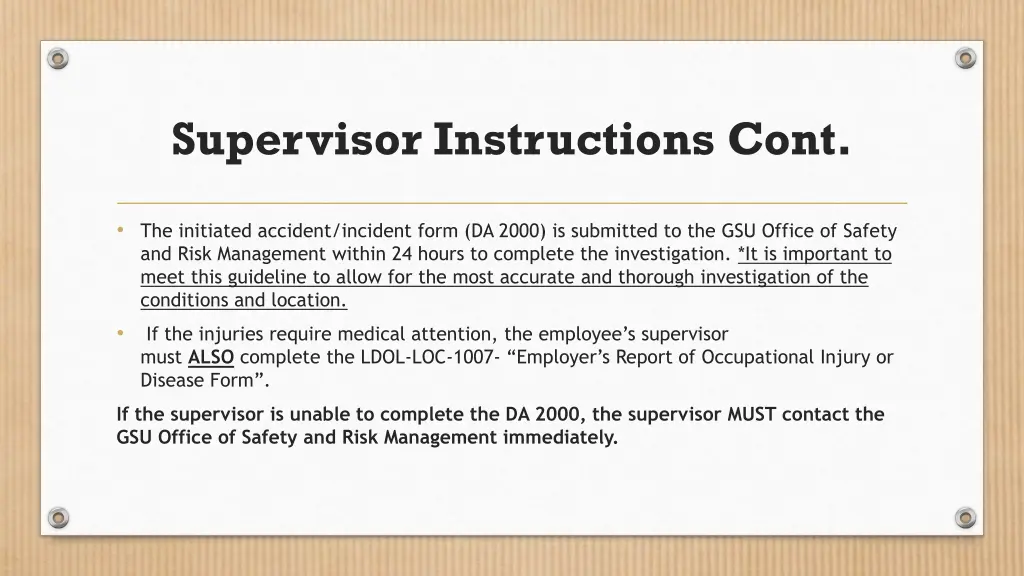 supervisor instructions cont