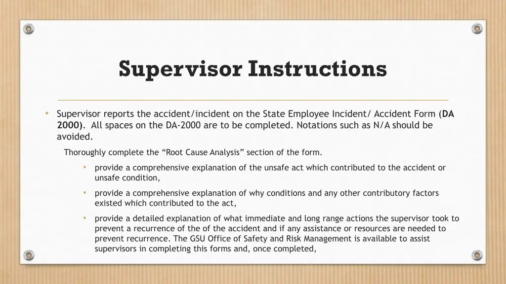 supervisor instructions