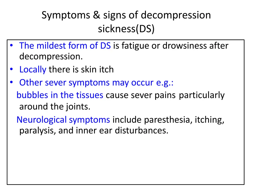 symptoms signs of decompression sickness