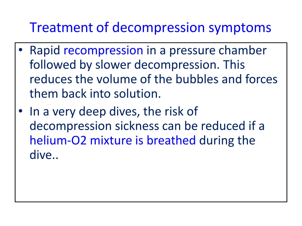 treatment of decompression symptoms rapid