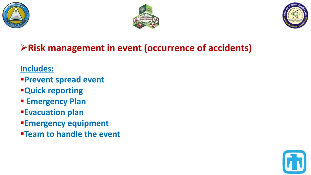 risk management in event occurrence of accidents