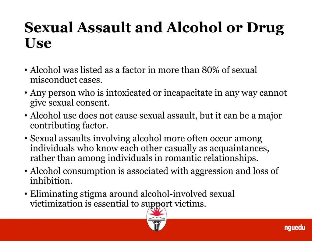sexual assault and alcohol or drug use