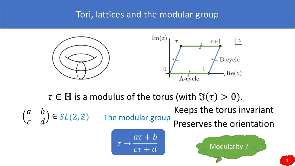tori lattices and the modular group