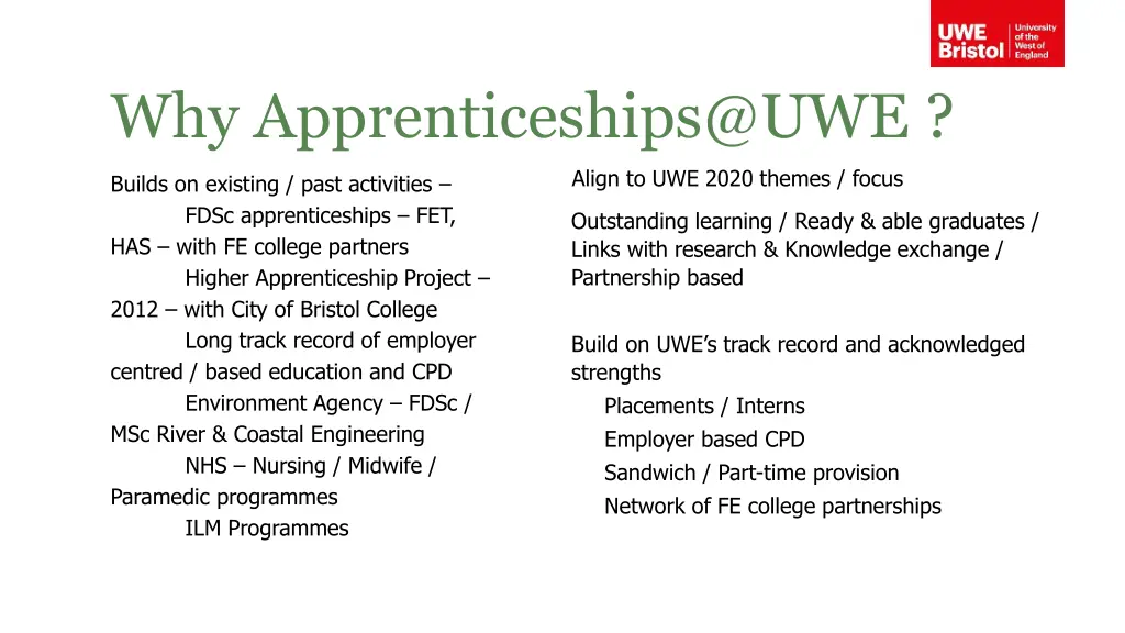 why apprenticeships@uwe