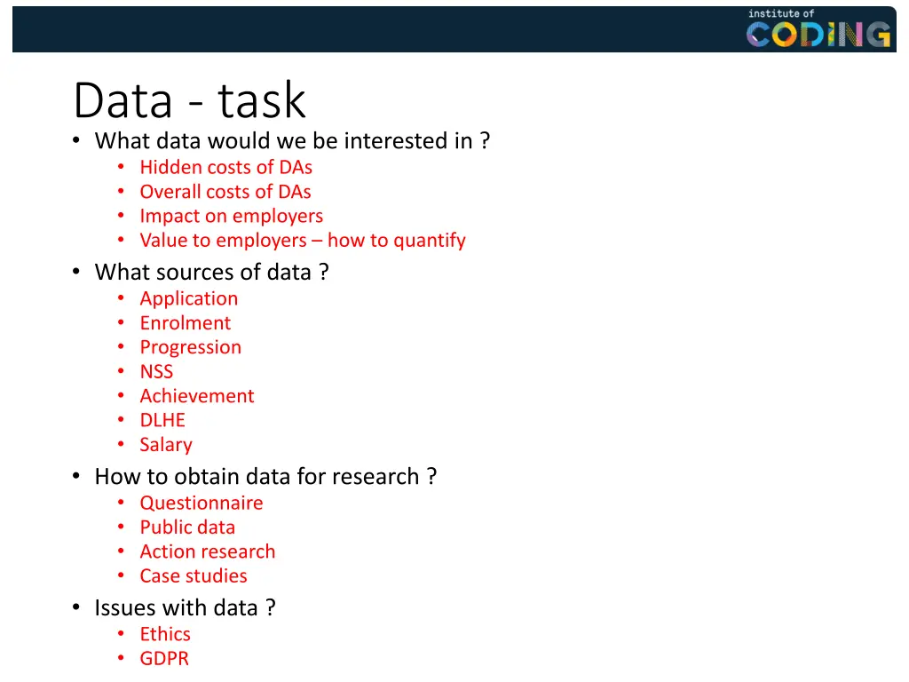 data task what data would we be interested