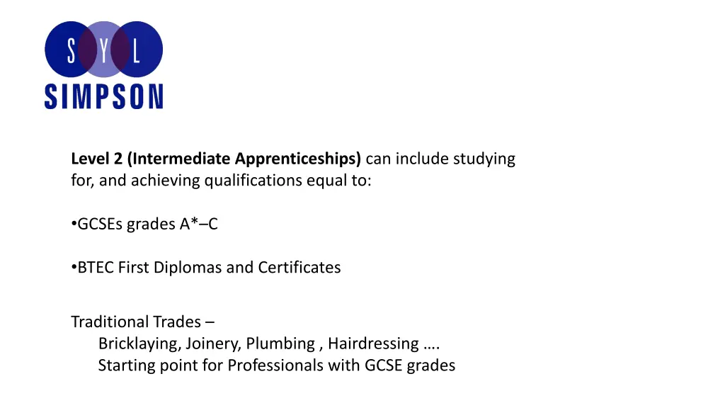 level 2 intermediate apprenticeships can include