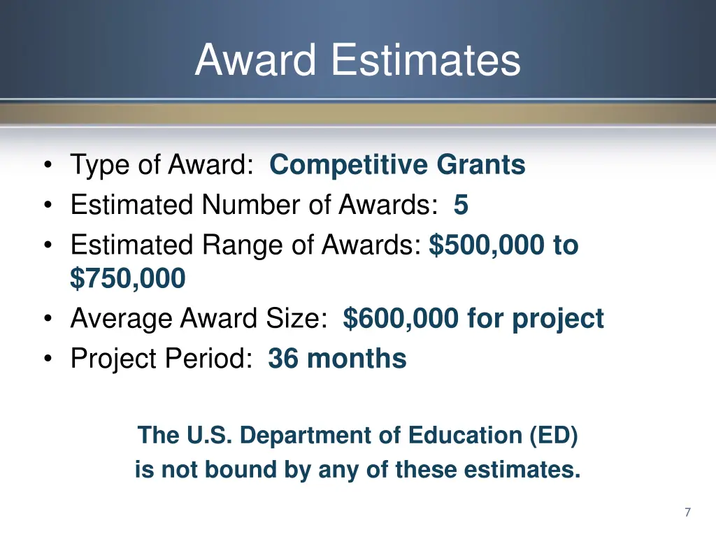 award estimates