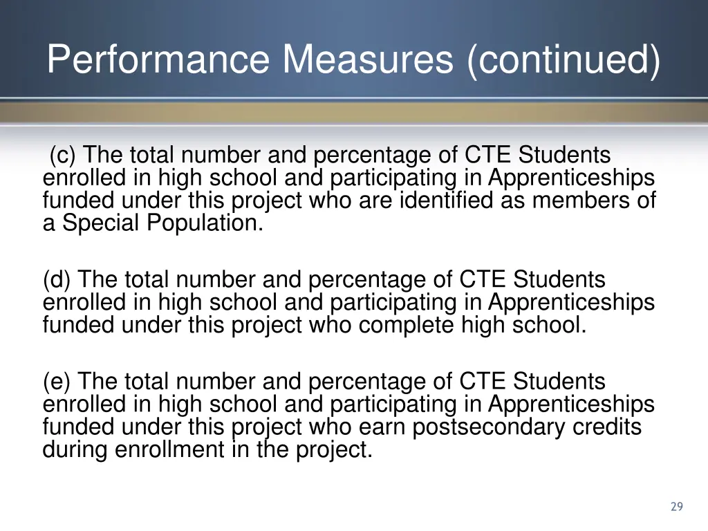 performance measures continued