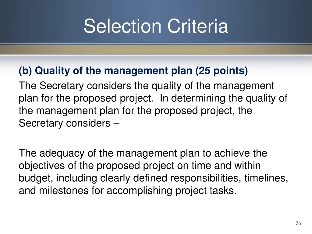 selection criteria 2