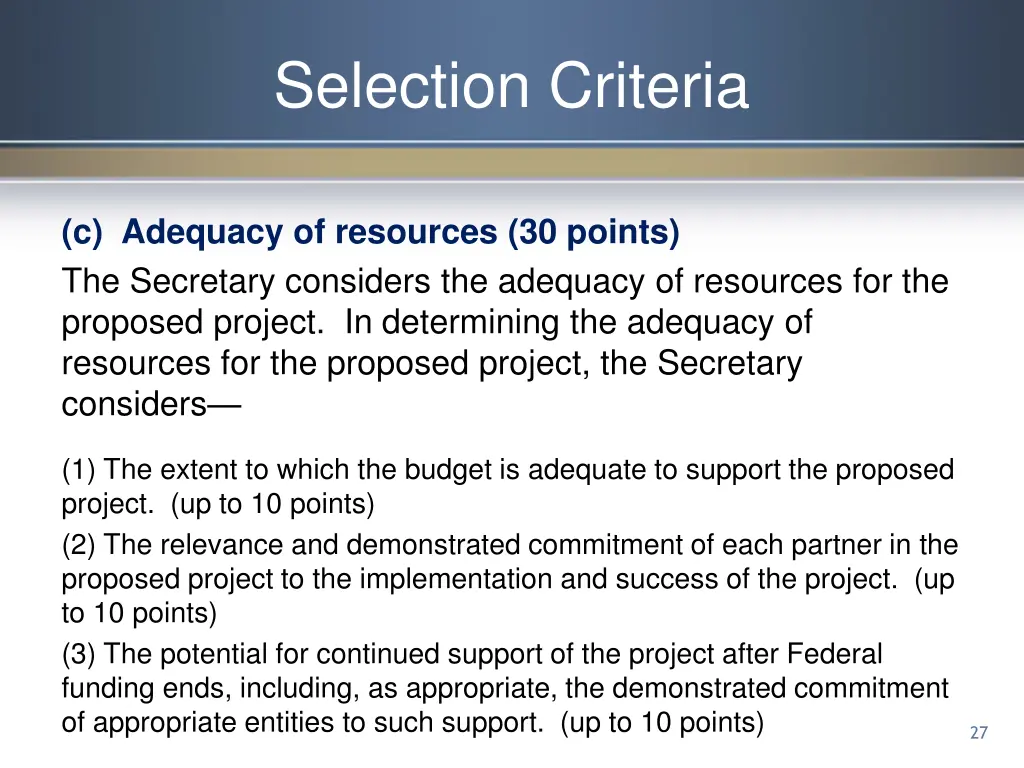 selection criteria 3
