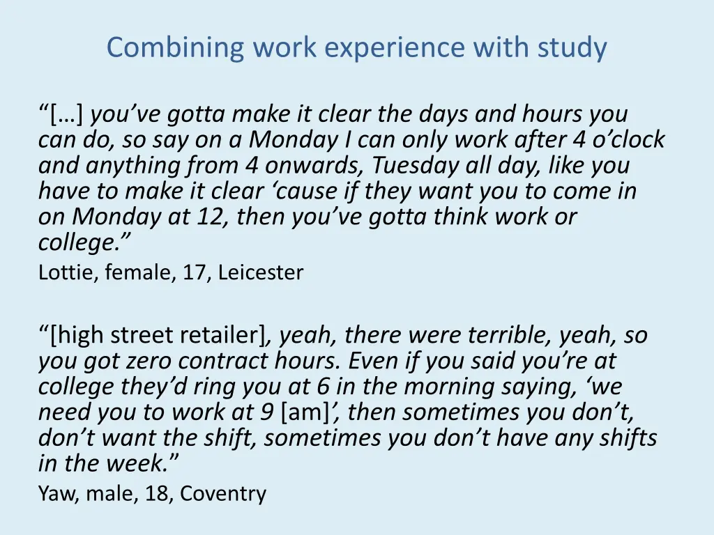 combining work experience with study