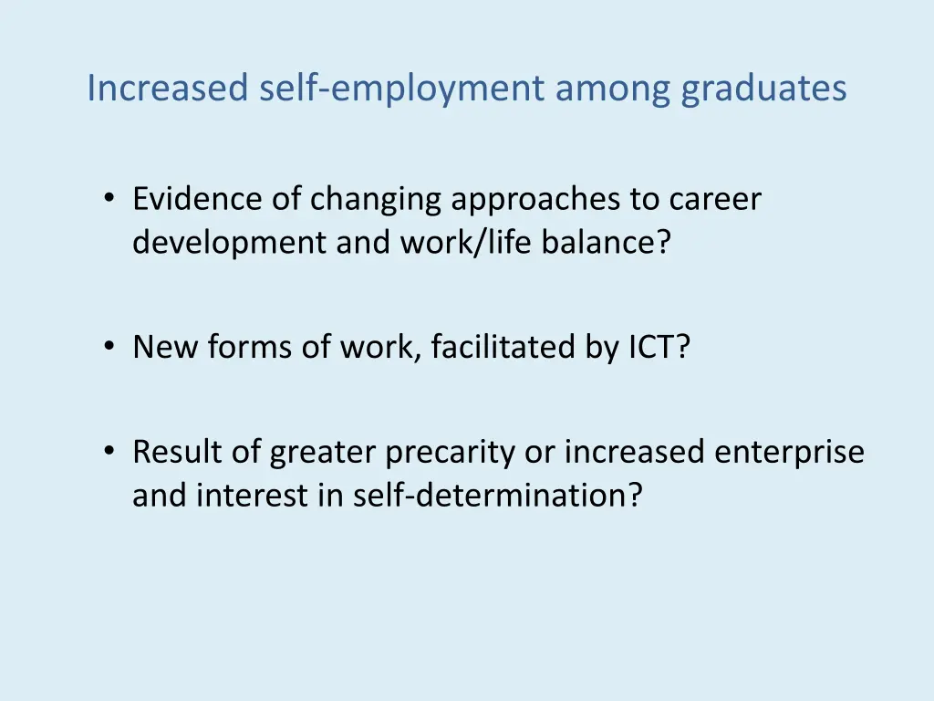 increased self employment among graduates