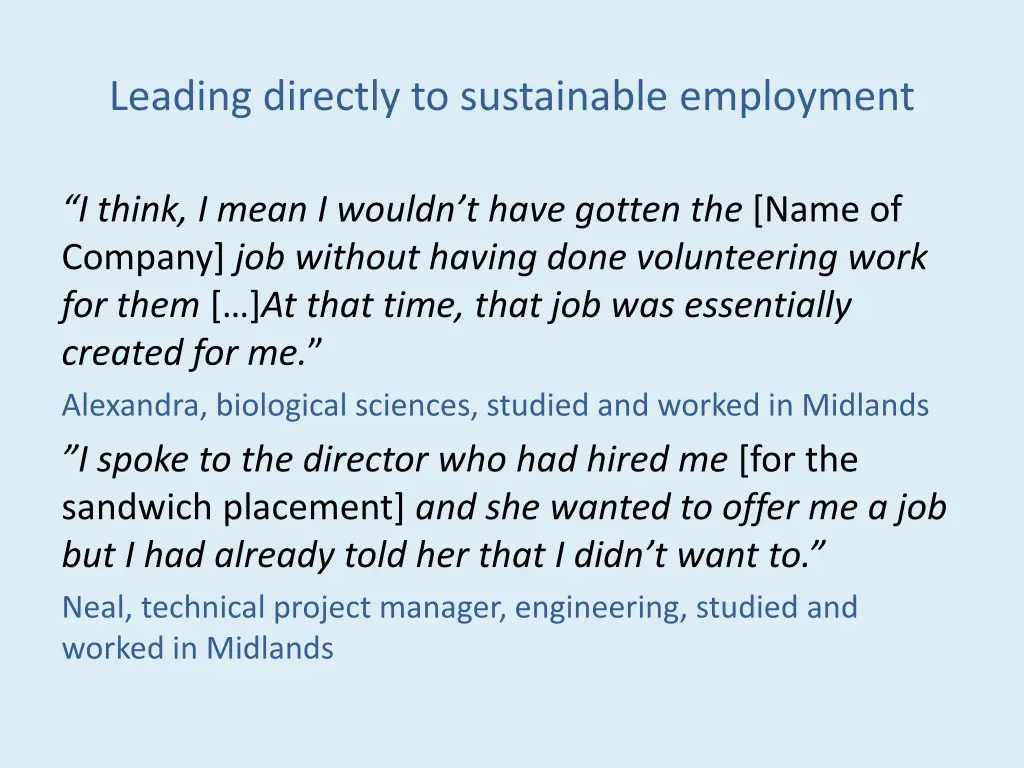 leading directly to sustainable employment