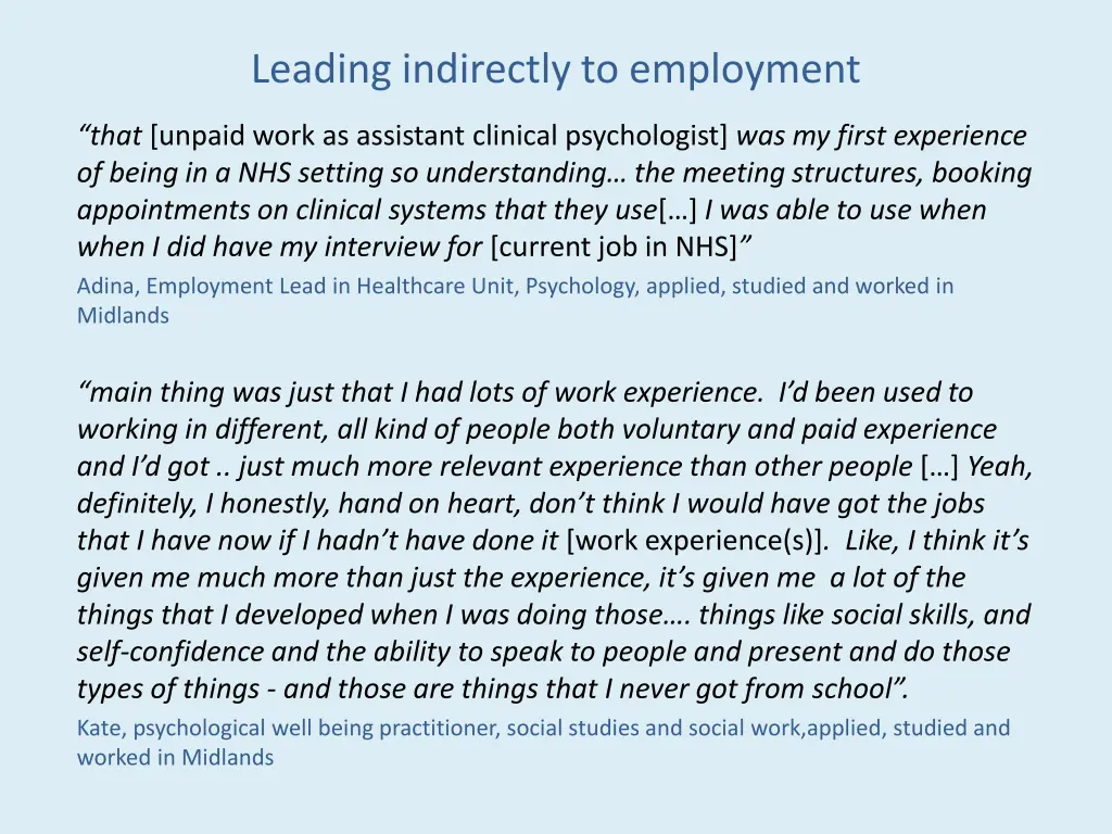 leading indirectly to employment