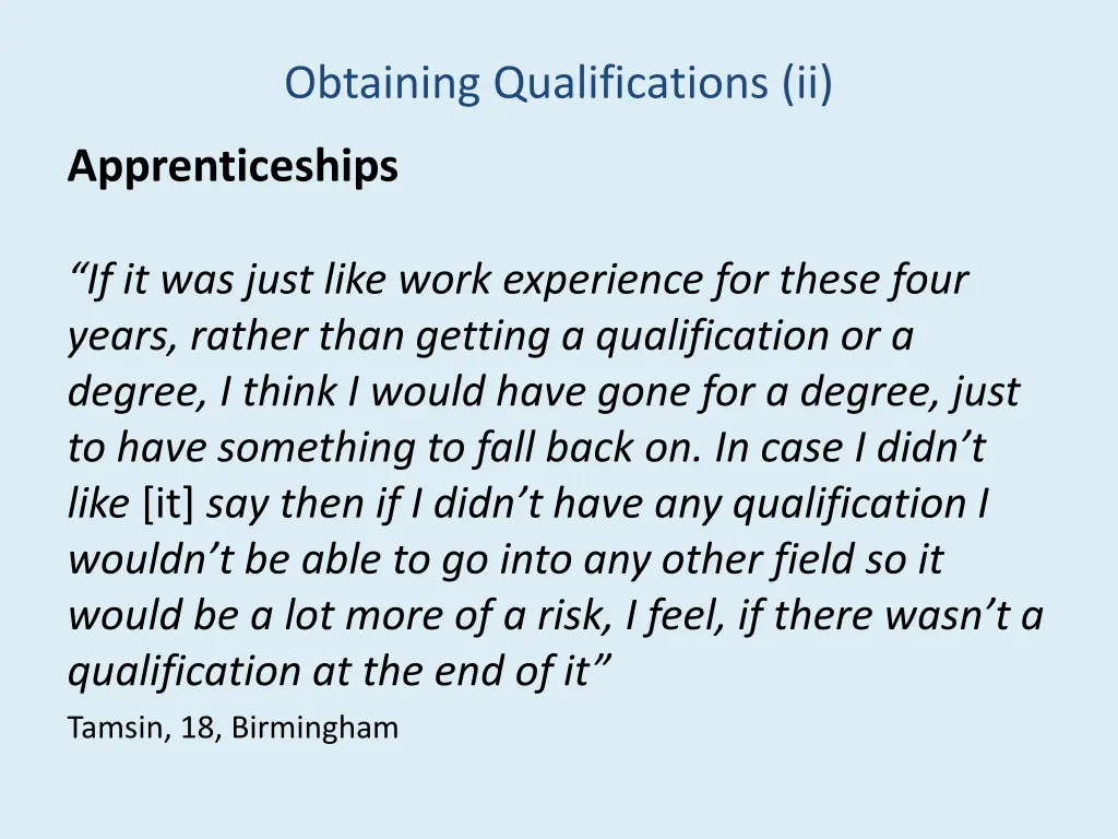 obtaining qualifications ii