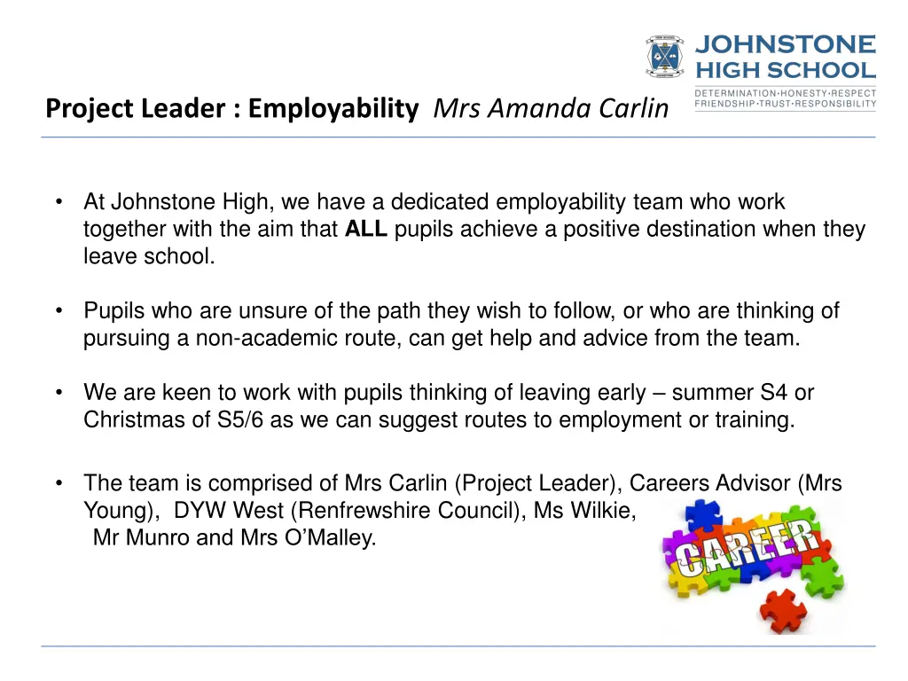 project leader employability mrs amanda carlin