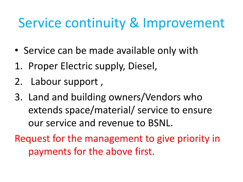 service continuity improvement