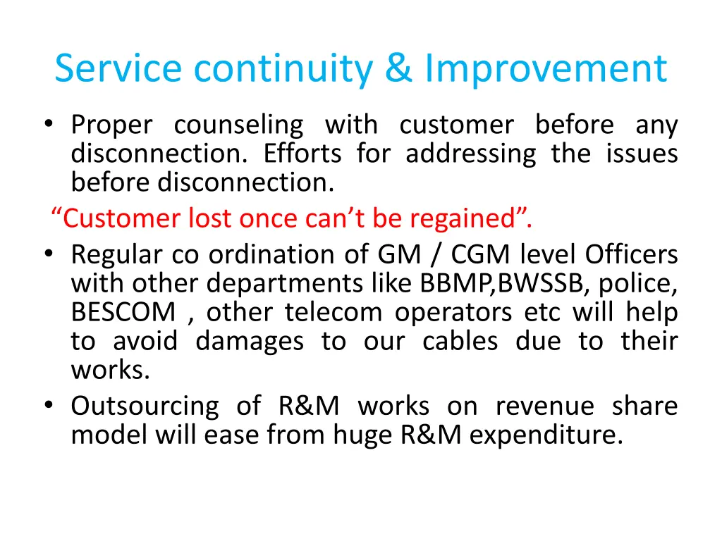 service continuity improvement proper counseling
