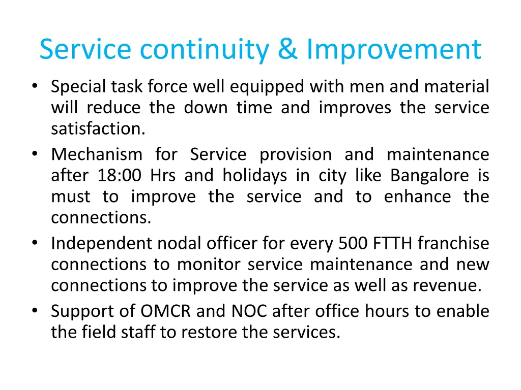 service continuity improvement special task force