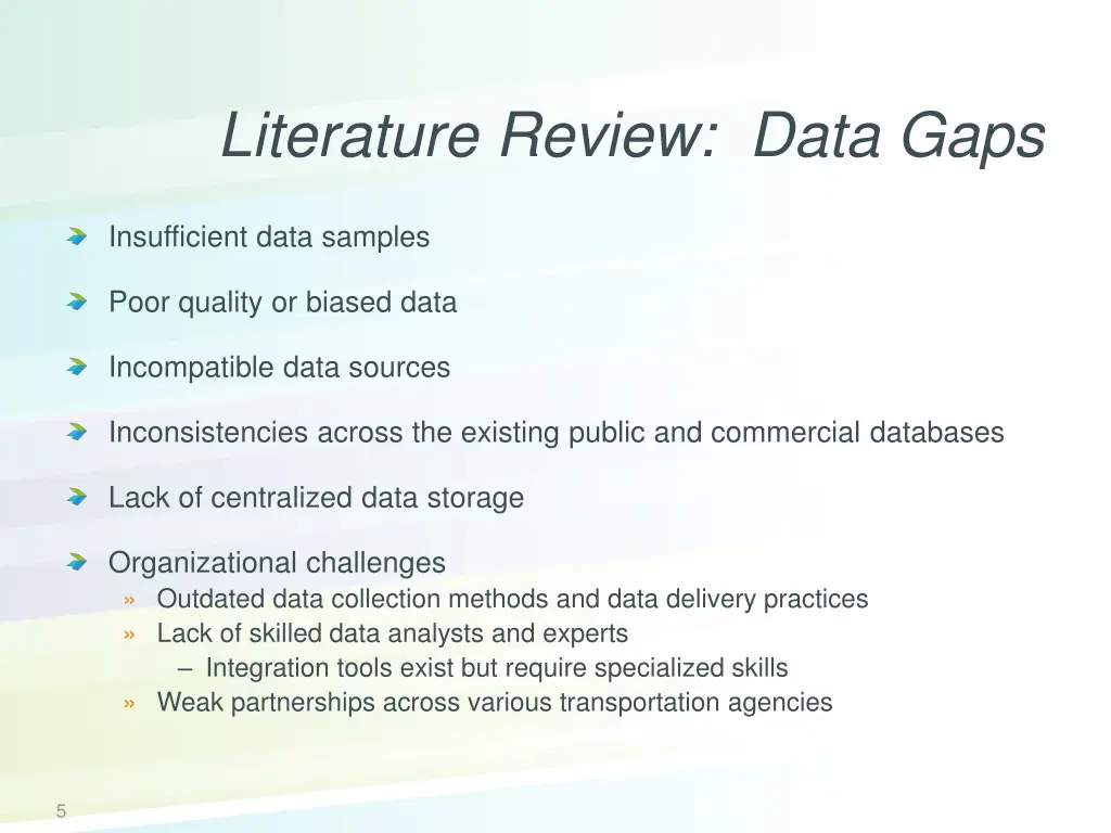 literature review data gaps