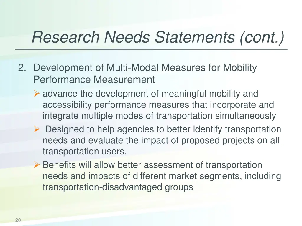 research needs statements cont