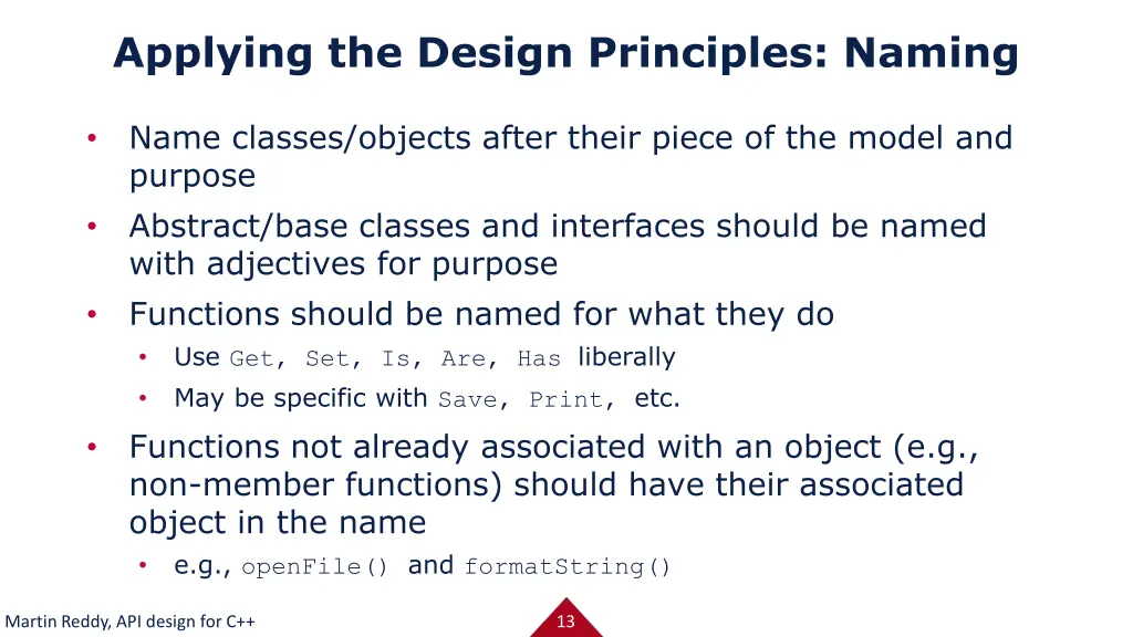 applying the design principles naming