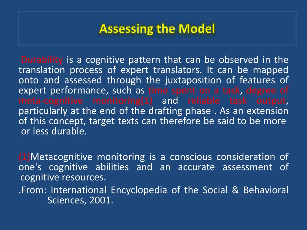 assessing the model