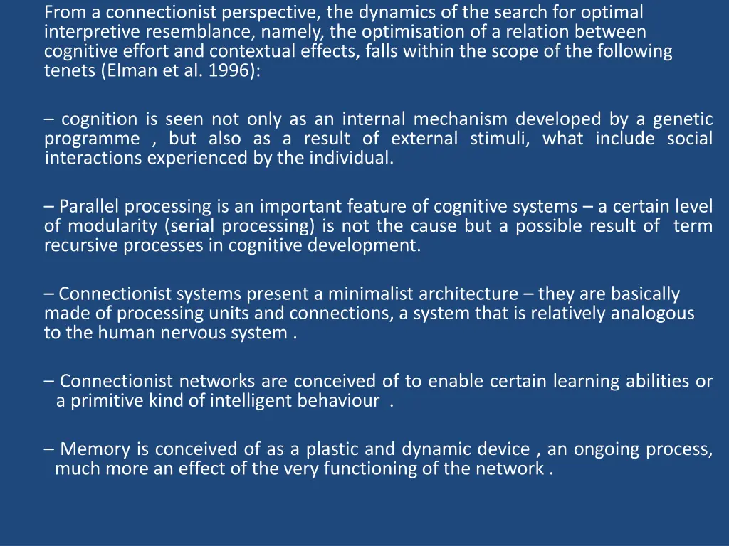 from a connectionist perspective the dynamics