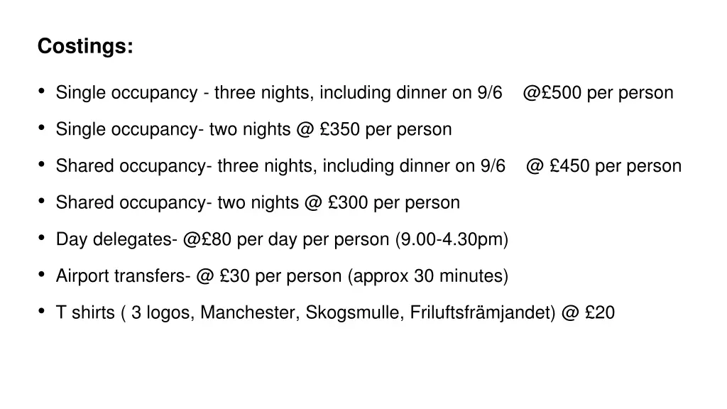 costings