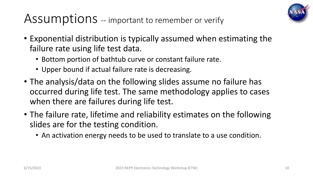 assumptions important to remember or verify